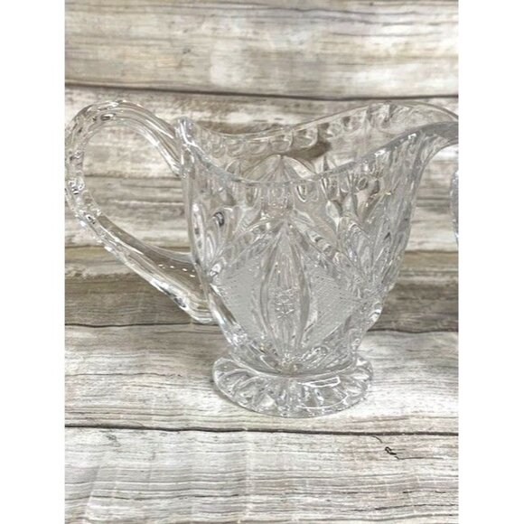 Vintage European Cut Crystal Creamer & Sugar Bowl Set Diamond & Fan Pattern - Picture 3 of 10